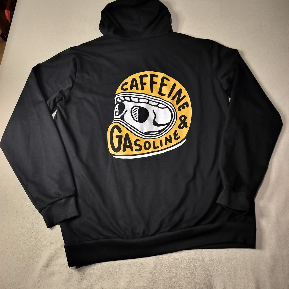 CHICYEA Unisex Caffeine & Gasoline Black Hoodie, Sz M.